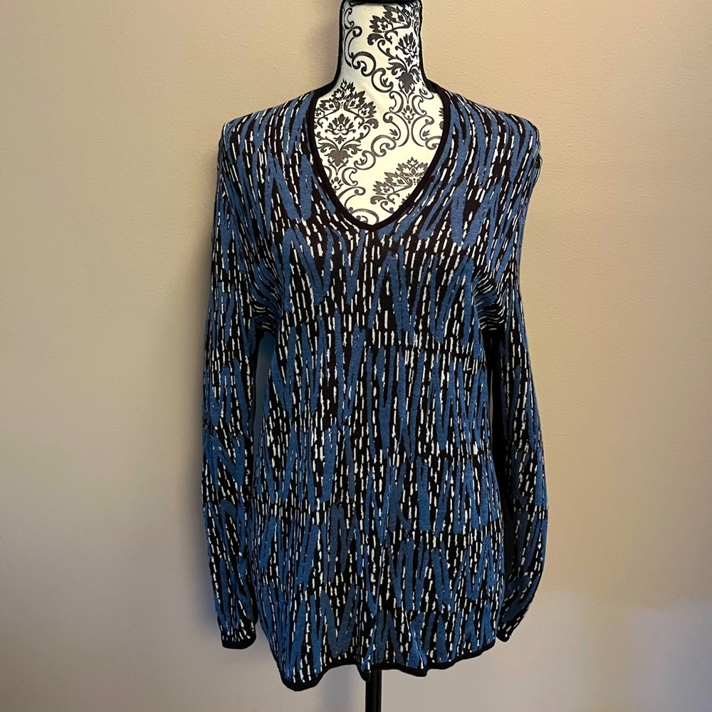NIC+ZOE Size XL Sweater in Blue, Black, and Gray Pattern